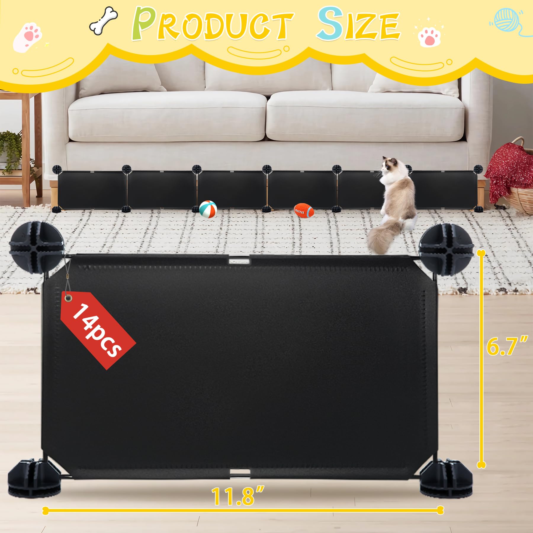 Under The Bed Blockers For Pets 14Pcs Couch Blockers For Toys Keep Dogs Off Couch Sofa Furniture,Durable Detachable Under Couch